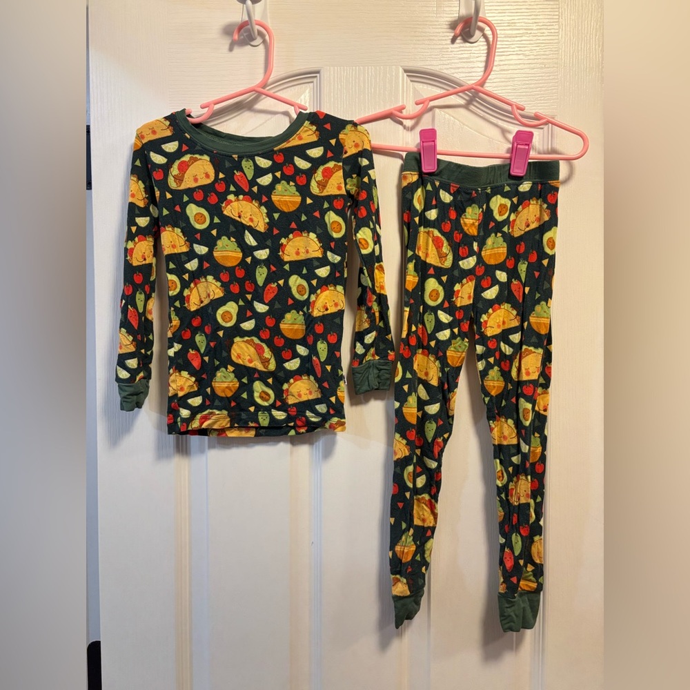 Little Sleepies Dark Green Taco & Fruit Print Pajama Set